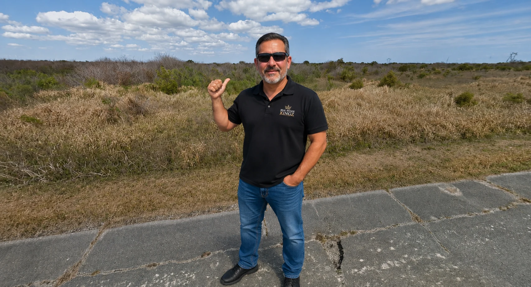 Brian Rice standing at 1579 Cedar St SW and pointing toward the land